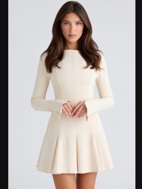 HOUSE OF CB 'Francesca' Vintage Cream Crepe Godet Mini Dress/Size XS-US 2-4/$285